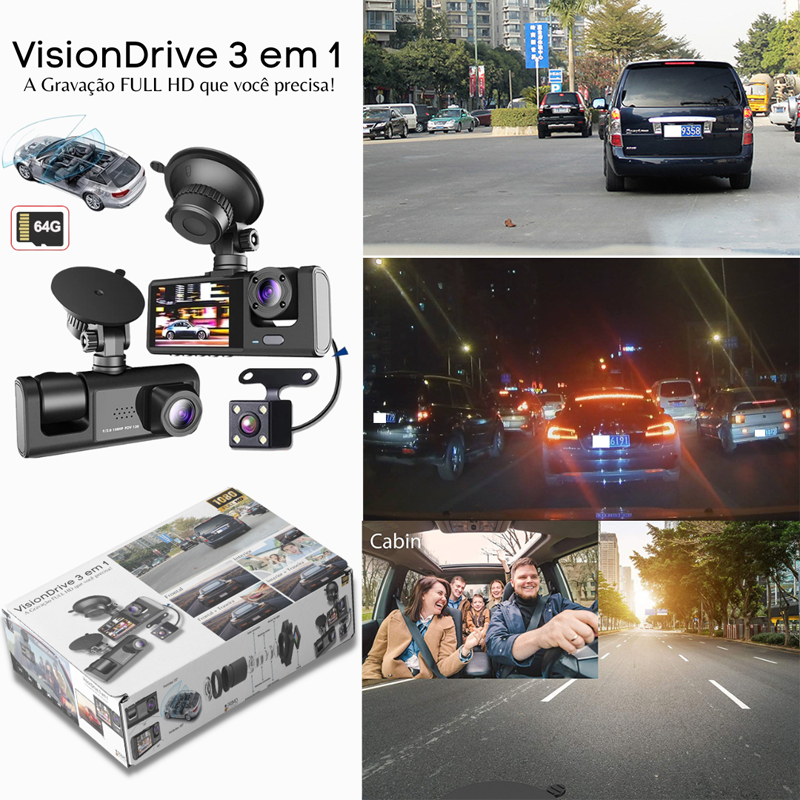 Câmera de Ré VisionDrive 3 em 1 Full HD