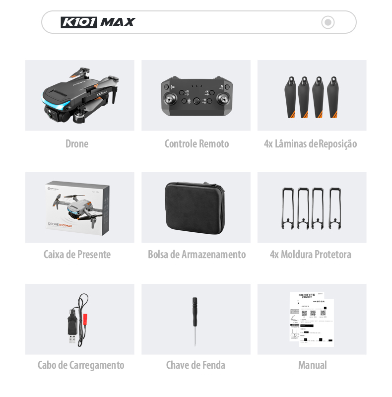 Drone K101 MAX Com Câmera Dupla 4K HD